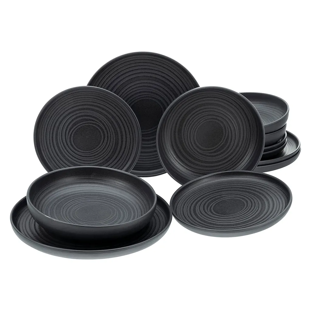 CreaTable 23861 Tafelservice Uno Für 4 Personen, Steinzeug, Schwarz (1 Set, 12-teilig) – Bild 4
