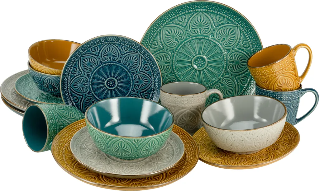 CreaTable 22561 Kombiservice Samarkand Für 4 Personen, Steinzeug, Mehrfarbig (1 Set, 16-teilig)
