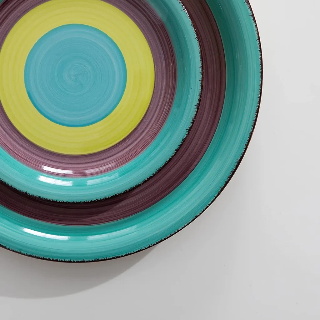 Tafelservice Steingut, Vancasso ARCO 36-teiliges Kombiservice Set, Vintage Geschirrservice Mit Je 12 Speiseteller, Kuchenteller Und Suppenteller, Für 12 Personen, Regenbogen Stil – Bild 5