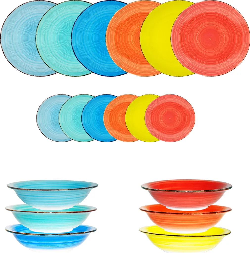 18-TLG. Kombiservice Geschirrset Tafelservice Porzellan Geschirr BUNT Capri