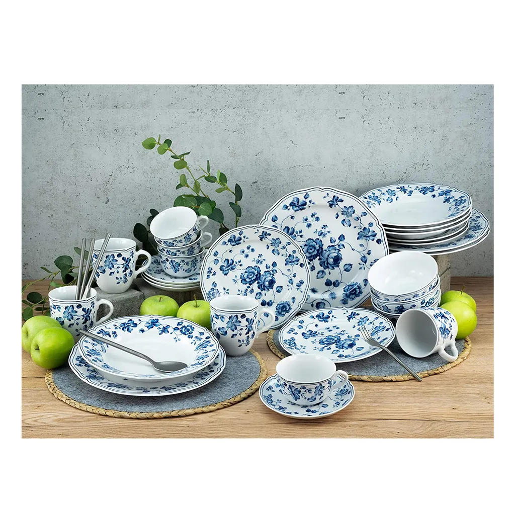 CreaTable 22543 Kombiservice Royal Blue Flower Für 4 Personen, Porzellan, Mehrfarbig (1 Set, 16-teilig) – Bild 4