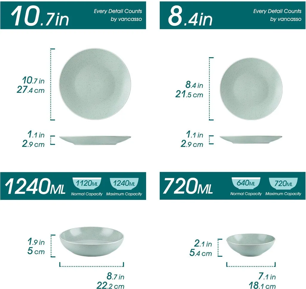 Tafelservice Steingut, Vancasso SABINE 32-teiliges Geschirrset, Modernes Kombiservice Für 8 Personen, Sesam Design – Bild 2