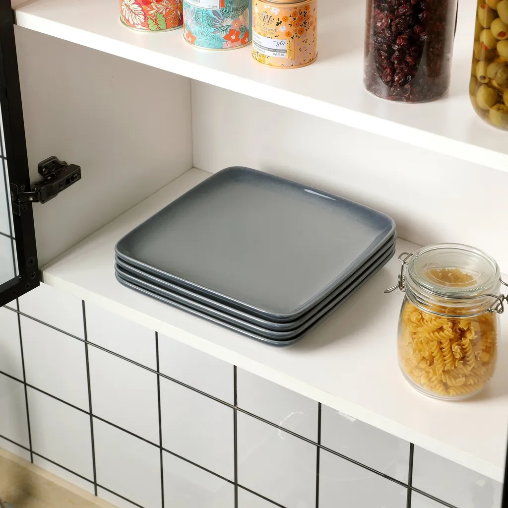 LOVECASA Tafelservice, 4-tlg Set Quadratische Speiseteller Aus Steingut, Flachteller, Frühstücksteller Für 4 Personen, Grau – Bild 10