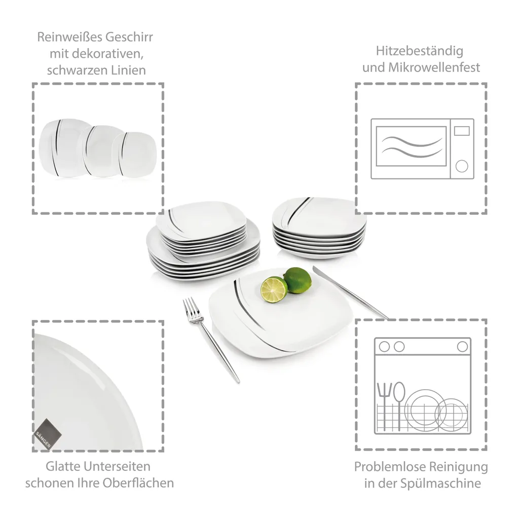 Sänger SÄNGER Porzellan Geschirrset Bilgola Black Lines, Tafelservice 18 Teilig Für 6 Personen – Bild 2