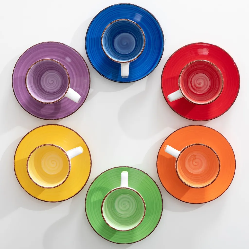 Kaffeeservice Steinzeug, Vancasso BONITA 12 Teiliges Kaffeeset, Cappuccino Tassenset Für 6 Personen, Tassen Und Untertassen – Bild 3