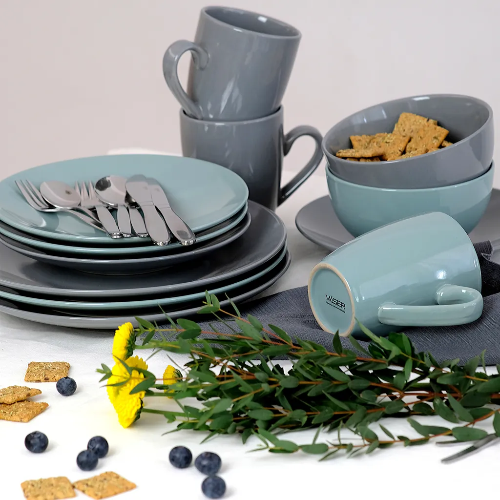 Mäser 931914 Kombiservice Pastell Selection Für 4 Personen, Steinzeug, Grau (1 Set, 16-teilig) – Bild 8