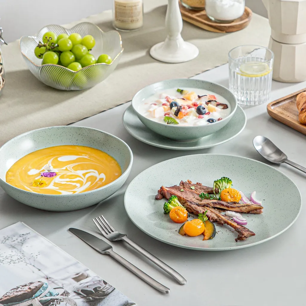 Tafelservice Steingut, Vancasso SABINE 32-teiliges Geschirrset, Modernes Kombiservice Für 8 Personen, Sesam Design – Bild 4