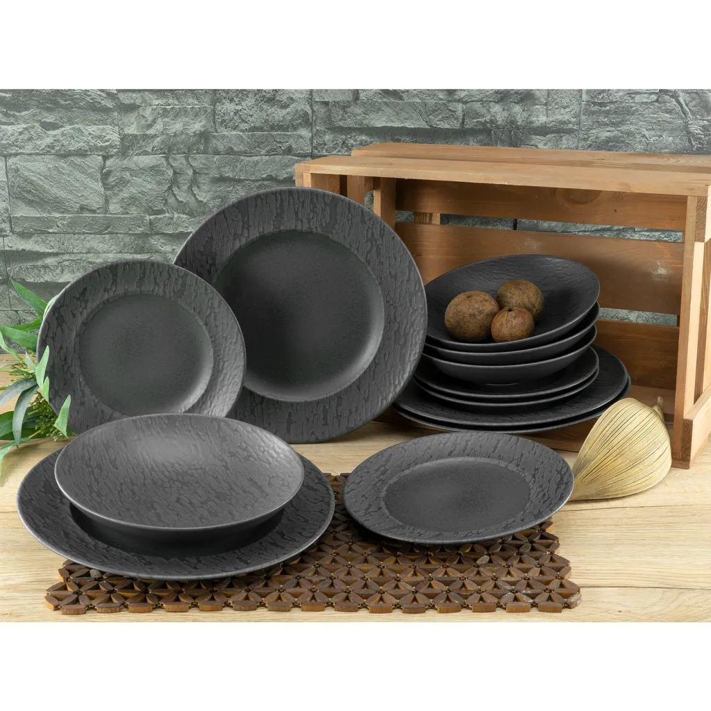 CreaTable 33320 Tafelservice Rondo Schiefer Für 6 Personen, Steinzeug, Schwarz (1 Set, 12-teilig) – Bild 2