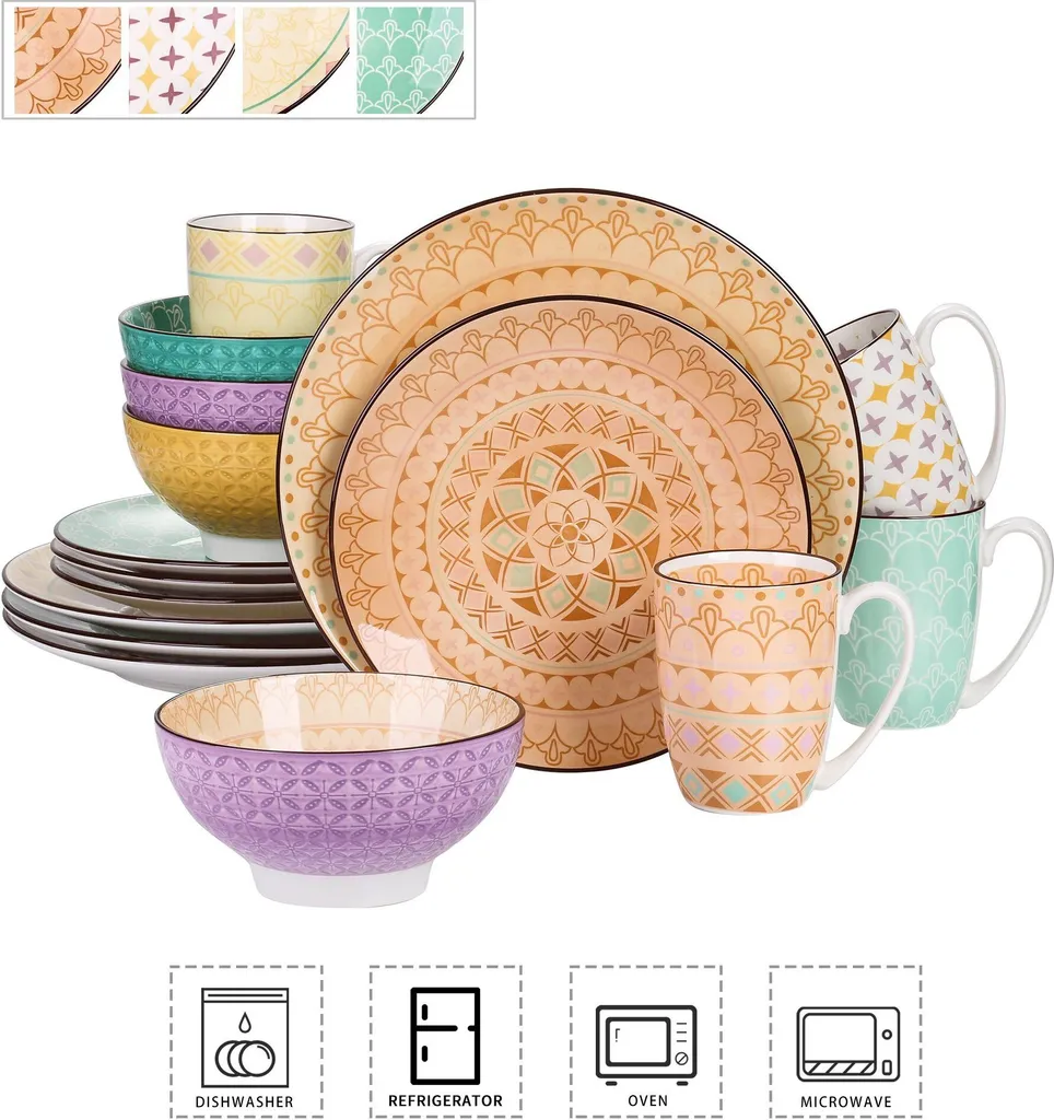 Vancasso Tafelservice Porzellan, Tulip Elegantes Geschirrset, 48 Teilig Kombiservice Mit Speiseteller, Dessertteller, Müslischalen Und Kaffeebecher Für 12 Personen – Bild 3