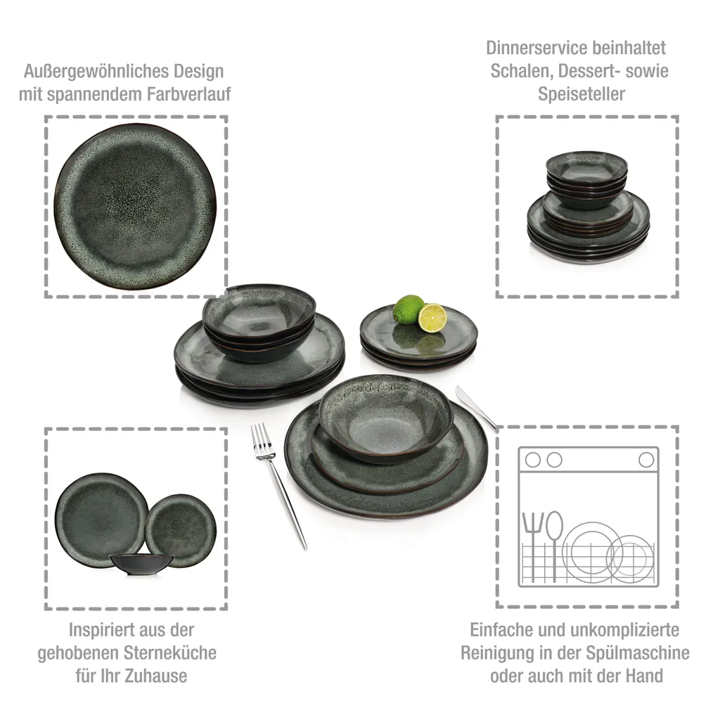 Sänger SÄNGER Steingut Geschirrset Kopenhagen, Tafelservice 12 Teilig Für 4 Personen – Bild 2