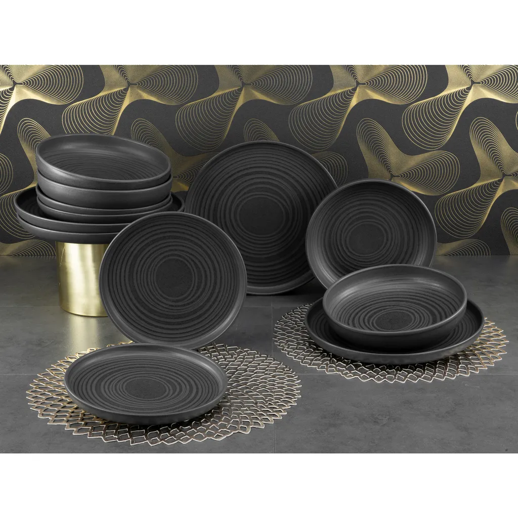 CreaTable 23861 Tafelservice Uno Für 4 Personen, Steinzeug, Schwarz (1 Set, 12-teilig) – Bild 2