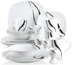 VEWEET Tafelservice 'Teresa' Aus Porzellan 20 Teilig, Geschirrset Beinhatlet Eierbecher, Kaffeetassen, Müslischalen, Dessertteller Und Flachteller, Geschirrservice Für 4 Personen