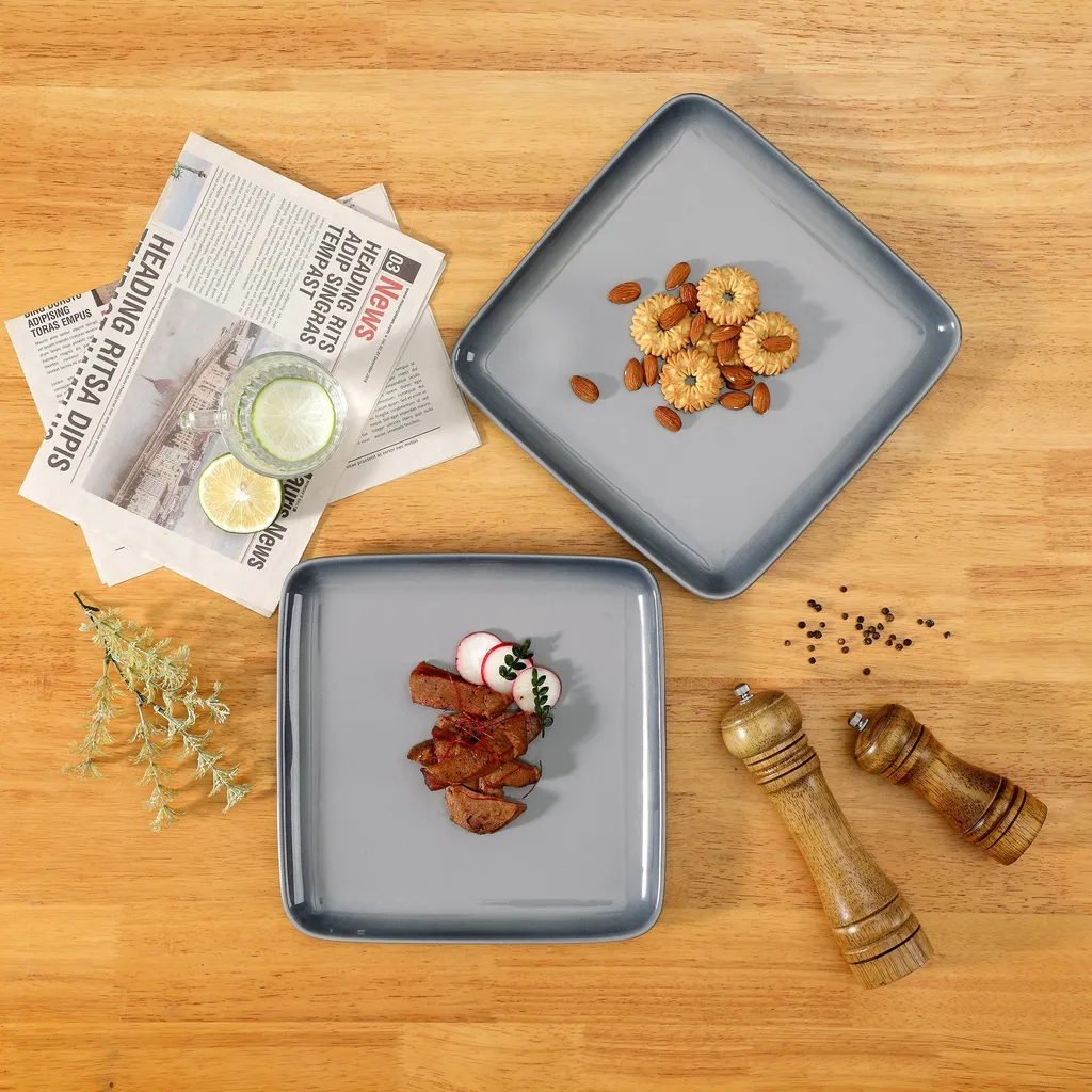 LOVECASA Tafelservice, 4-tlg Set Quadratische Speiseteller Aus Steingut, Flachteller, Frühstücksteller Für 4 Personen, Grau – Bild 6