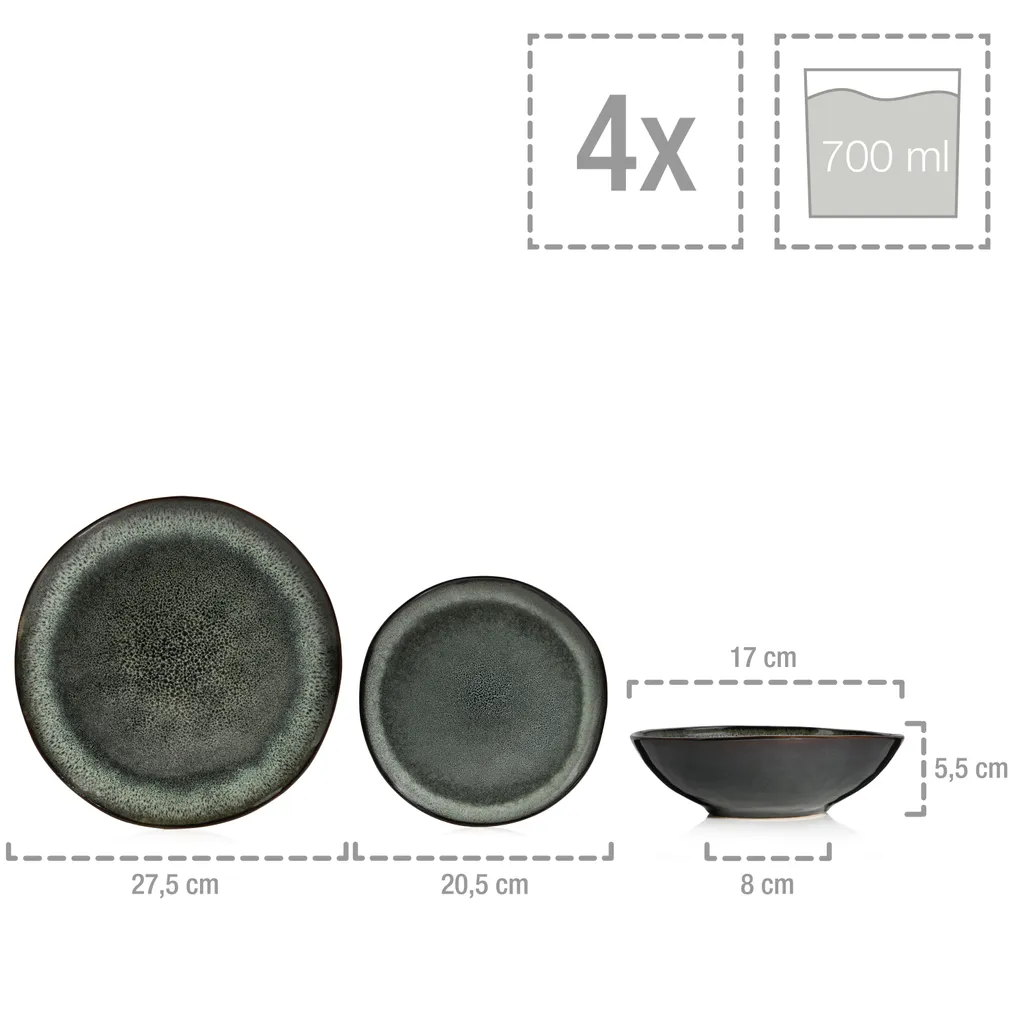 Sänger SÄNGER Steingut Geschirrset Kopenhagen, Tafelservice 12 Teilig Für 4 Personen – Bild 3