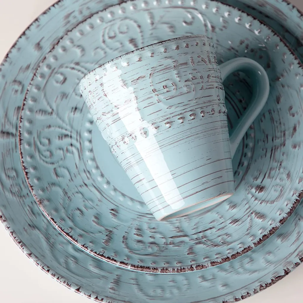 Tafelservice Steingut, Vancasso VINE Ess Geschirrset, 32-teiliges Kombiservice Mit Je 8 Speisetellern, Kuchentellern, Schalen Und Tassen Für 8 Personen, Geprägte Liane – Bild 2