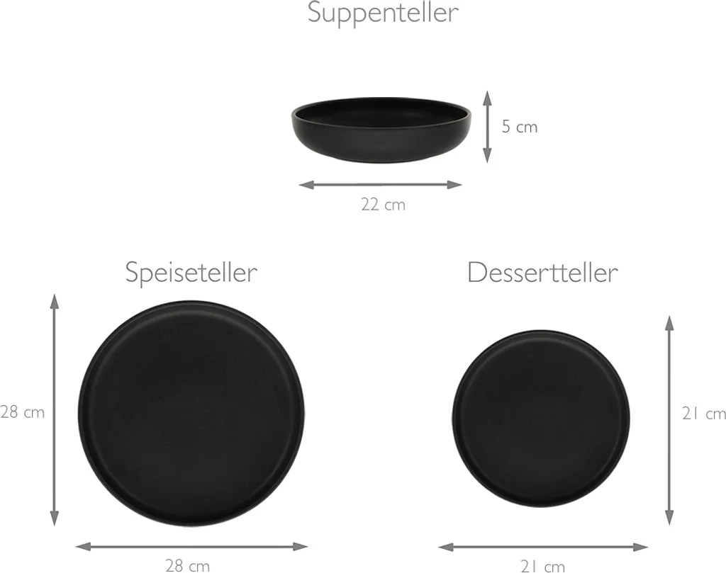 CreaTable 22979 Tafelservice Uno BLACK Für 4 Personen, Steinzeug, Schwarz (1 Set, 12-teilig) – Bild 2