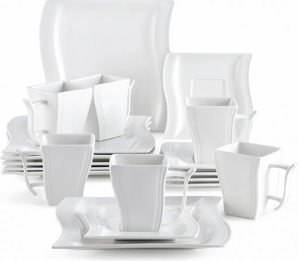 MALACASA, Serie Flora, 18 Tlg . Set Cremeweiß Porzellan Kaffeeservice Geschirrset Mit Je 6 Kuchenteller, 6 Tasse 220ml, 6 Untertasse Für 6 Personen