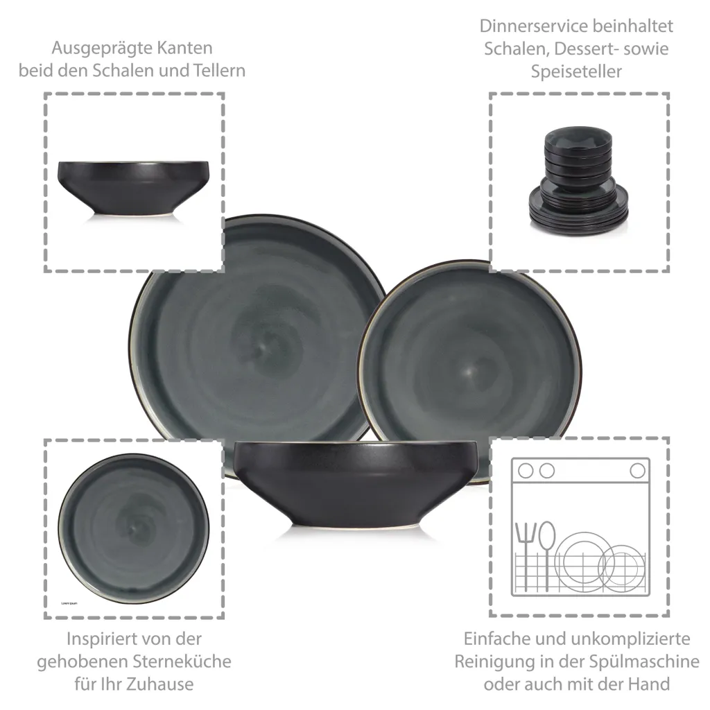 Sänger SÄNGER Steingut Geschirrset Helsinki, Tafelservice 12 Teilig Für 4 Personen – Bild 2