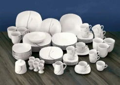 Van Well Kombiservice Silver Night 62-tlg 6 Personen, Tafel + Kaffee + Zubehör, Linien-Dekor