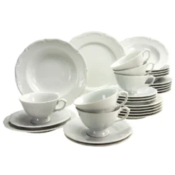 CreaTable 16135 Kombiservice Maria Theresia Für 6 Personen, Porzellan, Weiß (1 Set, 30-teilig)