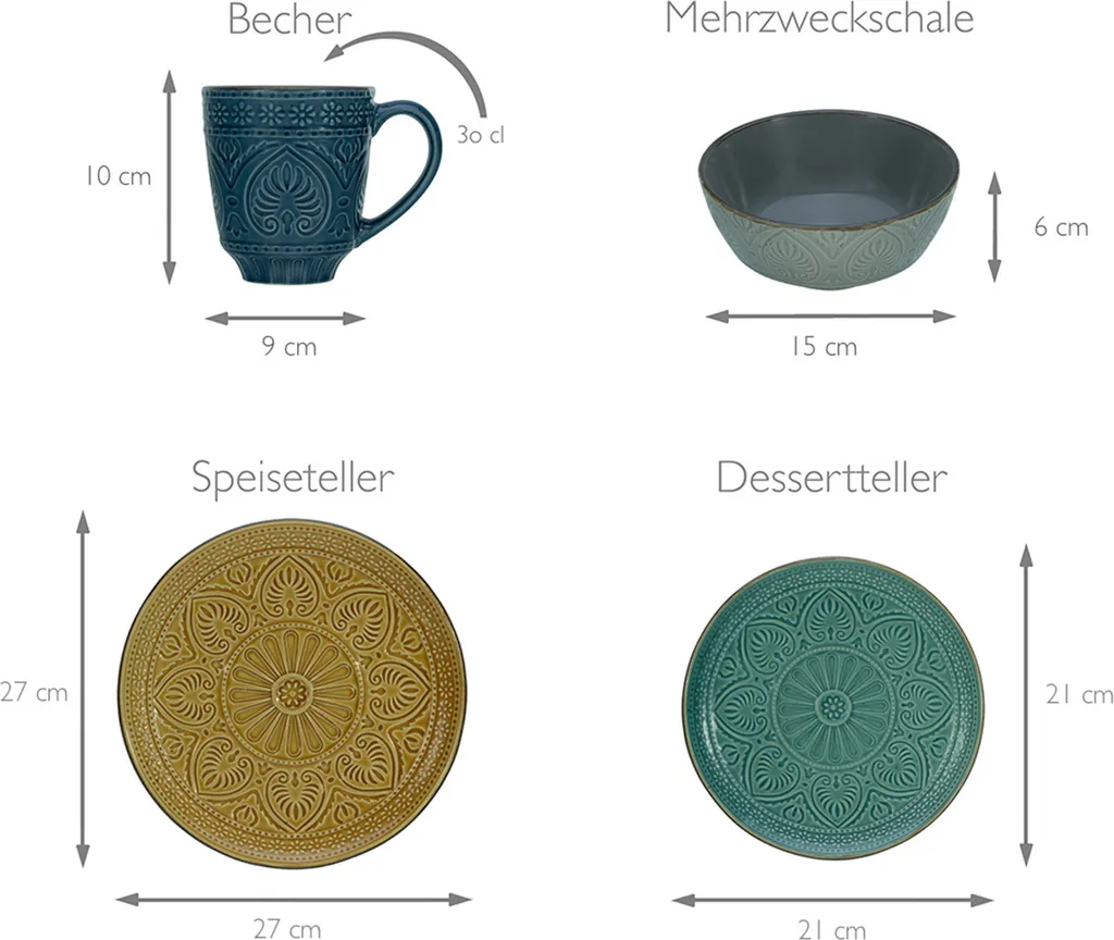 CreaTable 22561 Kombiservice Samarkand Für 4 Personen, Steinzeug, Mehrfarbig (1 Set, 16-teilig) – Bild 5