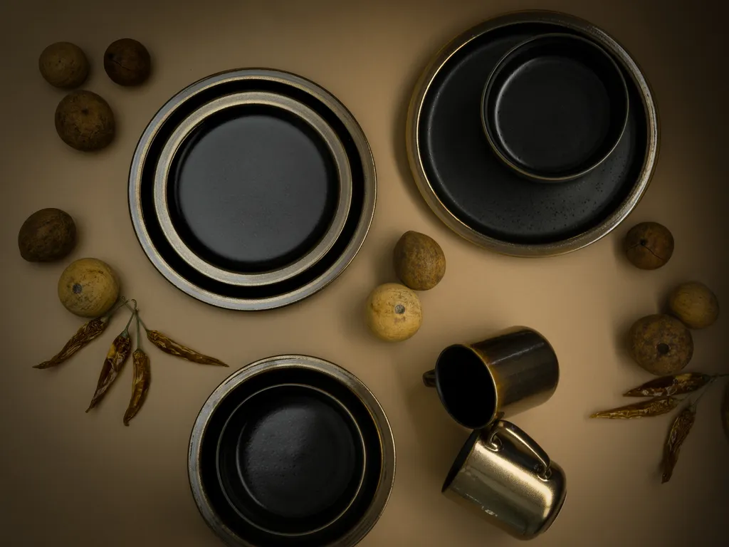 CreaTable 23592 Kombiservice Modern Industrial Für 4 Personen, Steinzeug, Schwarz/gold (1 Set, 16-teilig) – Bild 6