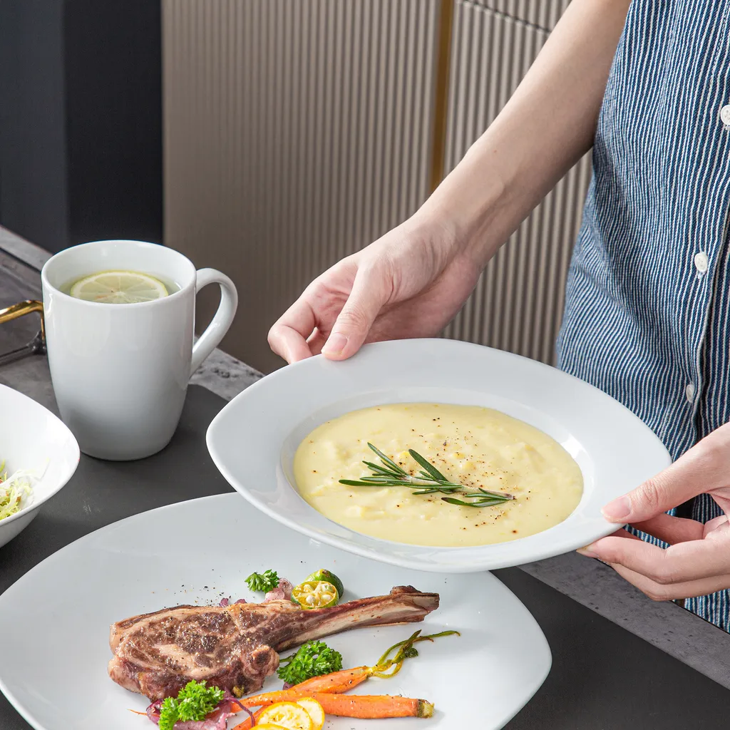 MALACASA, Serie Elisa, 50-teilig Tafelservice Aus Porzellan Für 6 Personen, Kombiservice Frühstückservice Kaffeeservice Mit Eierbecher, Kaffeetassen, Untertassen, Müslischalen, Dessertteller – Bild 3