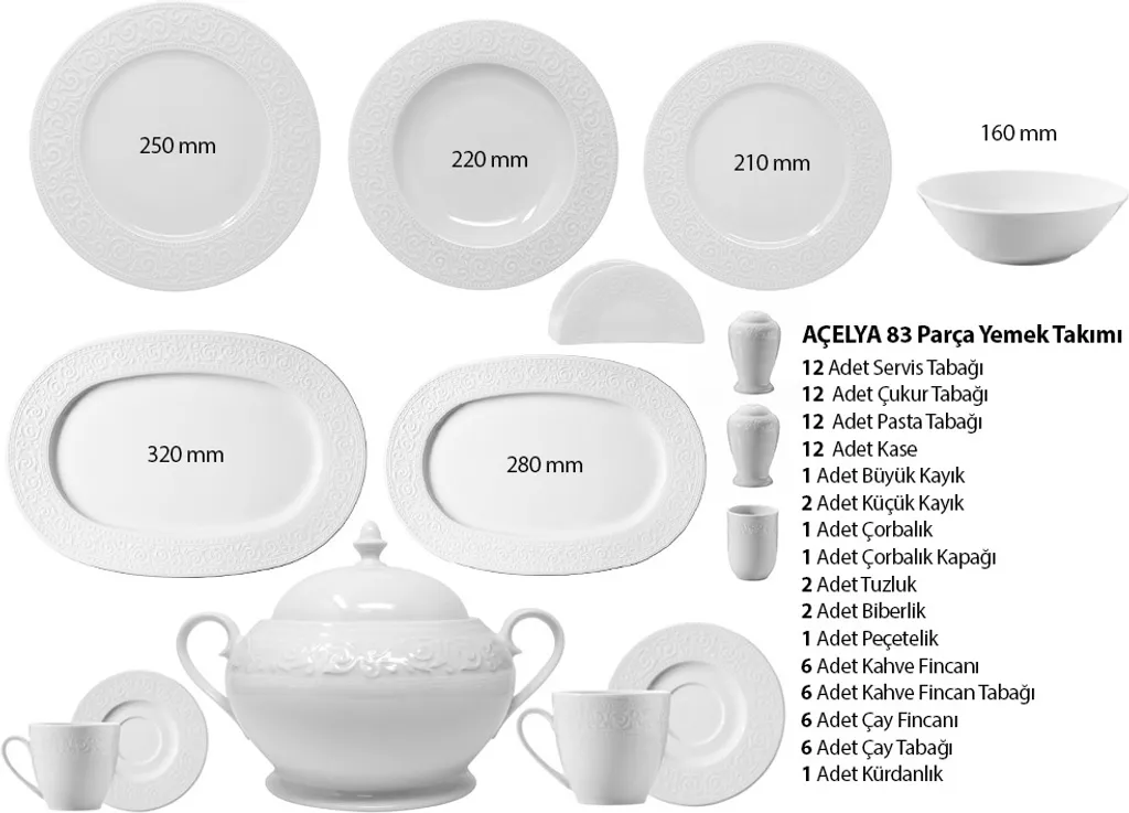 Kütahya Porselen 83 Teilig Acelya Tafelservice Porzellan Essservice 12 Personen – Bild 3