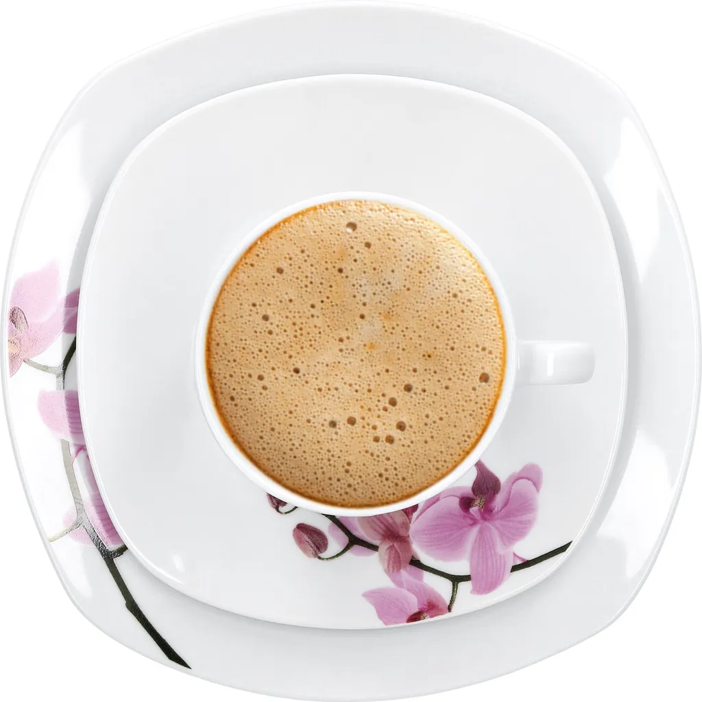 Kaffeeservice 18-tlg. Kyoto Orchidee Leicht Eckig Porzellan Für 6 Personen Weiß MitNachbildung – Bild 2
