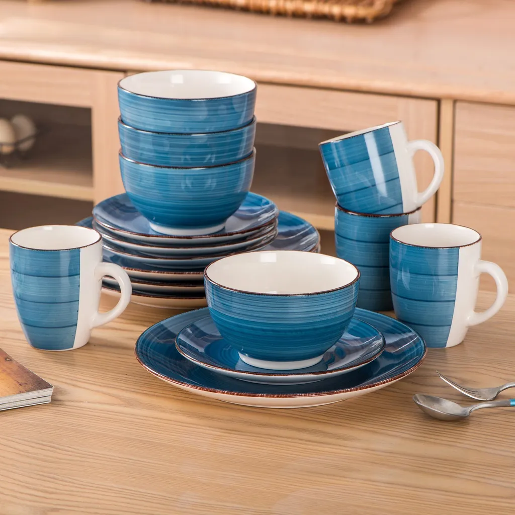 Vancasso Bella Steinzeug Kombiservice, 16 Teilig Geschirrset Für 4 Personen, Mit Je 4 Dessertteller, Speiseteller, Müslischalen, Kaffeebecher, Blau – Bild 8