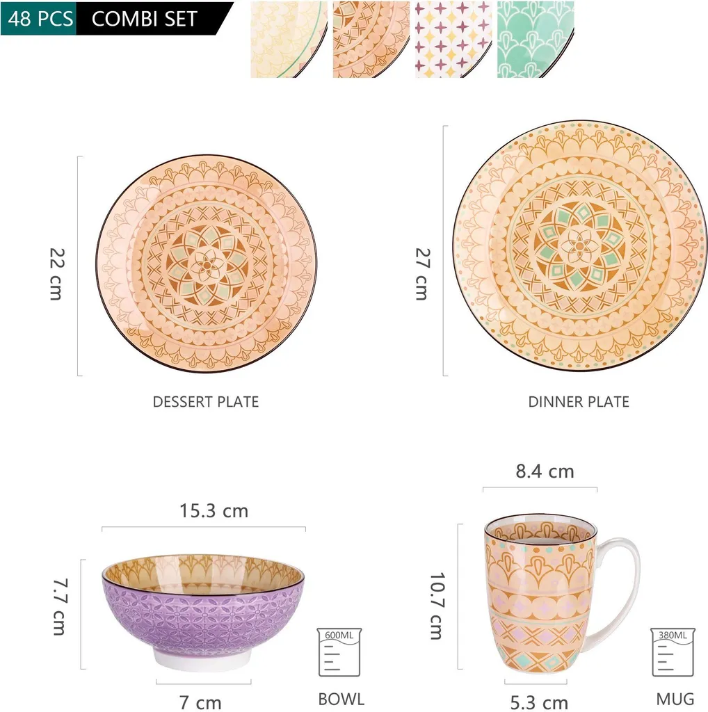 Vancasso Tafelservice Porzellan, Tulip Elegantes Geschirrset, 48 Teilig Kombiservice Mit Speiseteller, Dessertteller, Müslischalen Und Kaffeebecher Für 12 Personen – Bild 2