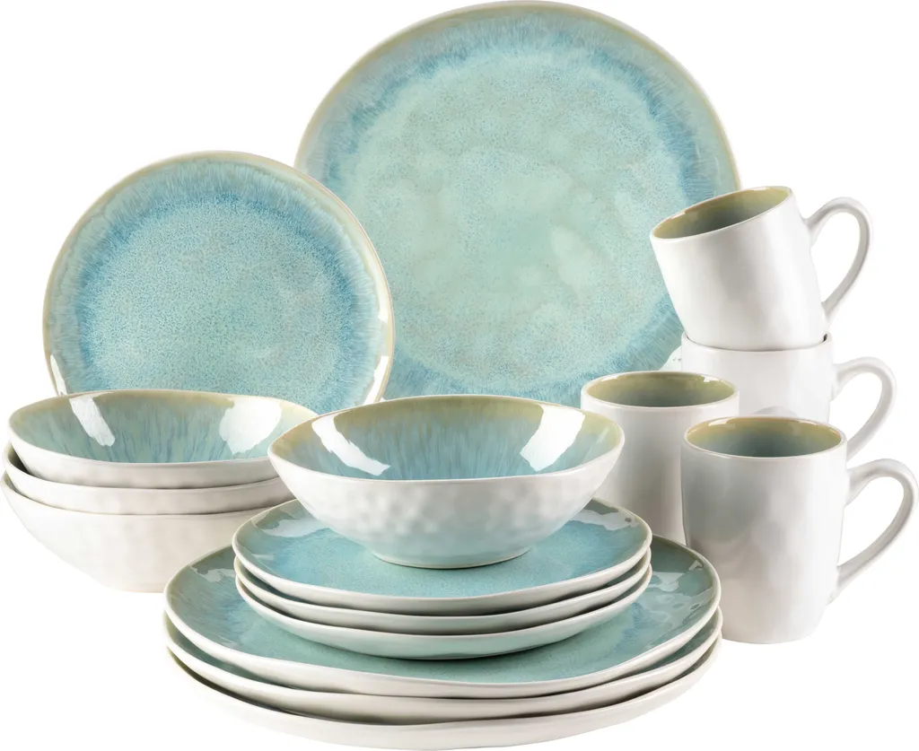 Mäser 931975 Kombiservice Frozen Für 4 Personen, Steinzeug, Grün (1 Set, 16-teilig)