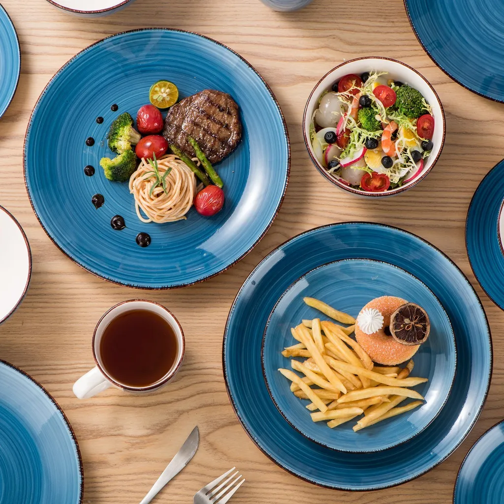 Vancasso Bella Steinzeug Kombiservice, 16 Teilig Geschirrset Für 4 Personen, Mit Je 4 Dessertteller, Speiseteller, Müslischalen, Kaffeebecher, Blau – Bild 5