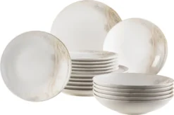 Mäser 931949 Tafelservice Ossia Für 6 Personen, Steinzeug, Weiß/beige (1 Set, 18-teilig)