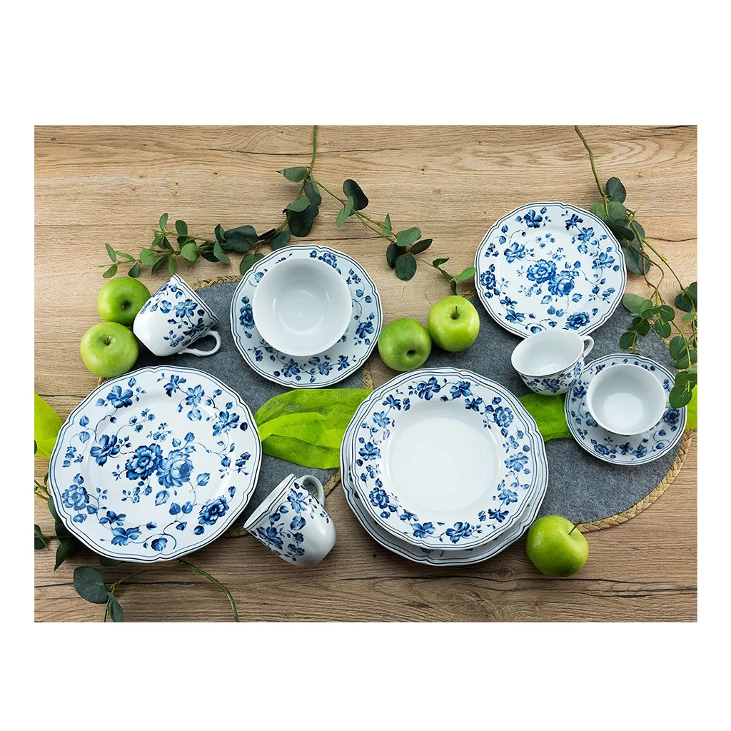 CreaTable 22543 Kombiservice Royal Blue Flower Für 4 Personen, Porzellan, Mehrfarbig (1 Set, 16-teilig) – Bild 3