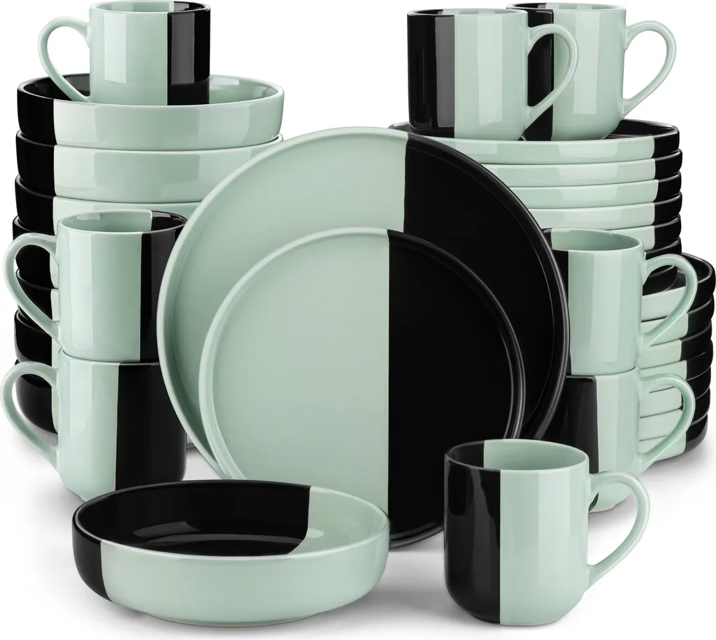 Vancasso Aria Tafelservice Für 8 Personen (32-teilig) Mit Tellern, Schalen Und Tassen, Schwarz Und Türkis