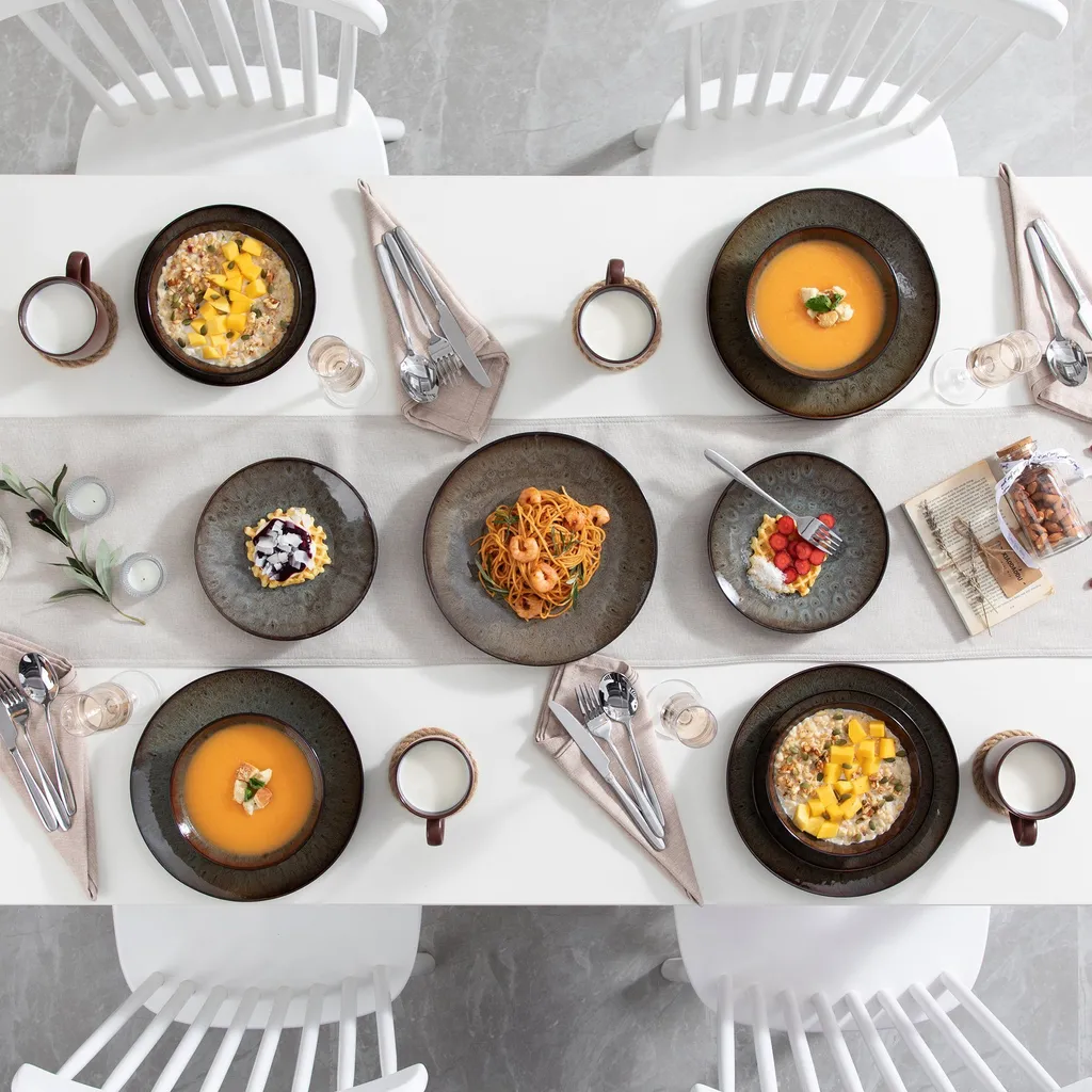 Tafelservice Steinzeug, Vancasso 16-St BUBBLE Kombiservice, Geschirrset Mit Müslischalen, Kaffeetassen, Dessertteller Und Speiseteller Für 4 Personen, Vintage – Bild 9