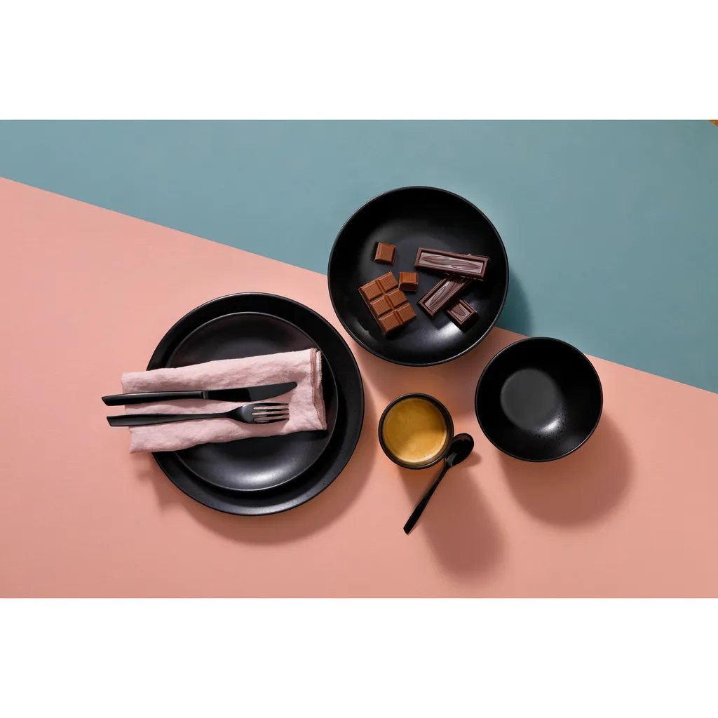 Mammoet Moon Geschirrset 6 Personen, Steingut, Bestehend Aus Tiefen Und Flachen Tellern Sowie Schalen – Je 6 Stück, Matt Schwarz, Moderne Form, Spülmaschinenfest – Bild 5