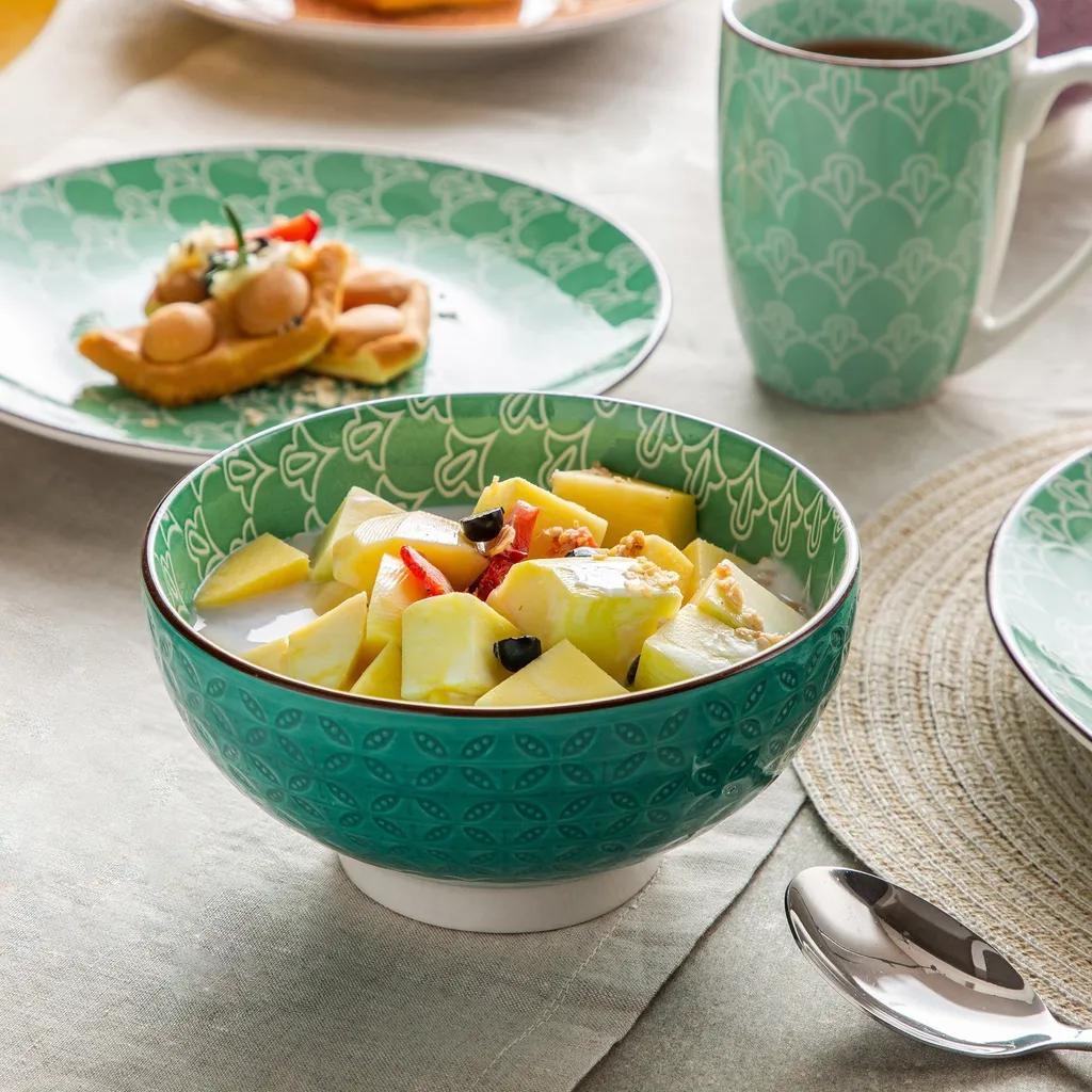 Vancasso Tafelservice Porzellan, Tulip Elegantes Geschirrset, 48 Teilig Kombiservice Mit Speiseteller, Dessertteller, Müslischalen Und Kaffeebecher Für 12 Personen – Bild 6