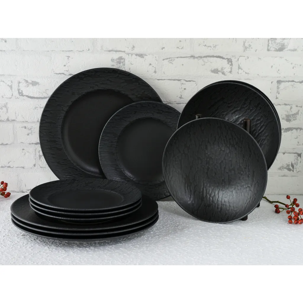 CreaTable 33320 Tafelservice Rondo Schiefer Für 6 Personen, Steinzeug, Schwarz (1 Set, 12-teilig) – Bild 3