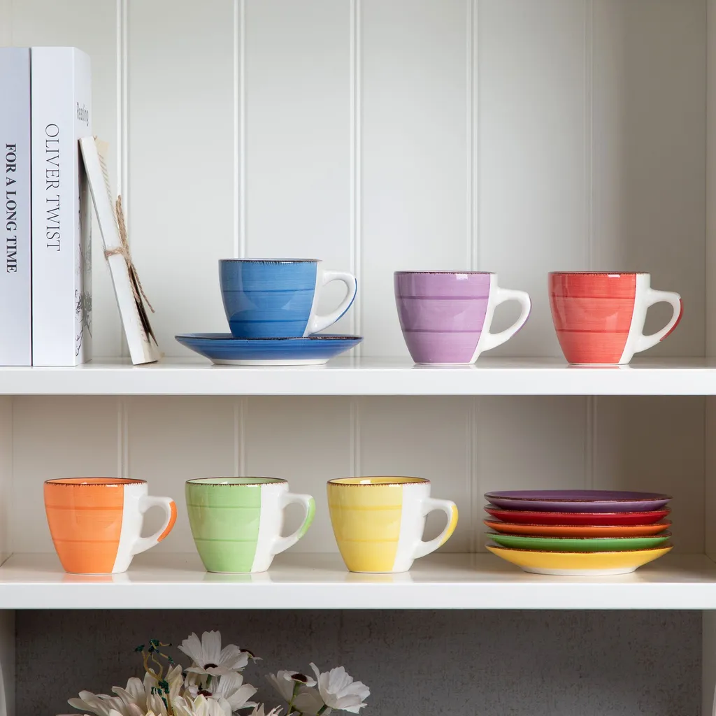 Kaffeeservice Steinzeug, Vancasso BONITA 12 Teiliges Kaffeeset, Cappuccino Tassenset Für 6 Personen, Tassen Und Untertassen – Bild 9