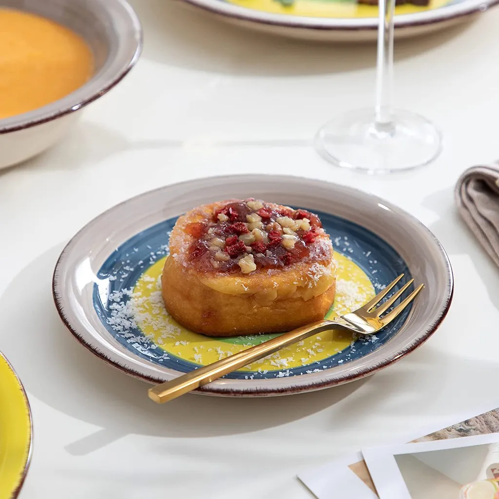 Tafelservice Steingut, Vancasso ARCO 36-teiliges Kombiservice Set, Vintage Geschirrservice Mit Je 12 Speiseteller, Kuchenteller Und Suppenteller, Für 12 Personen, Regenbogen Stil – Bild 2