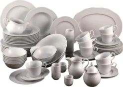 CreaTable 16072 Kombiservice Arianne Für 8 Personen + Uni, Porzellan, Weiß (1 Set, 61-teilig)
