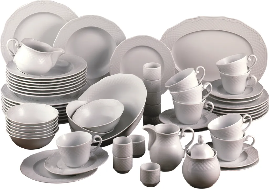 CreaTable 16072 Kombiservice Arianne Für 8 Personen + Uni, Porzellan, Weiß (1 Set, 61-teilig)