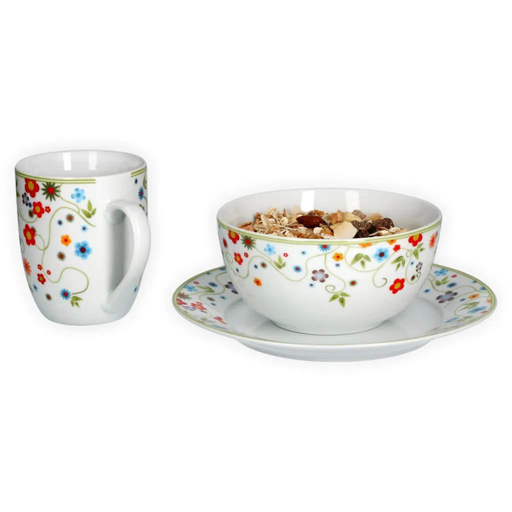 Van Well Frühstücksset 18-tlg. Für 6 Personen Serie Vario Porzellan - Farbe Wählbar, Farbe:flowers – Bild 2
