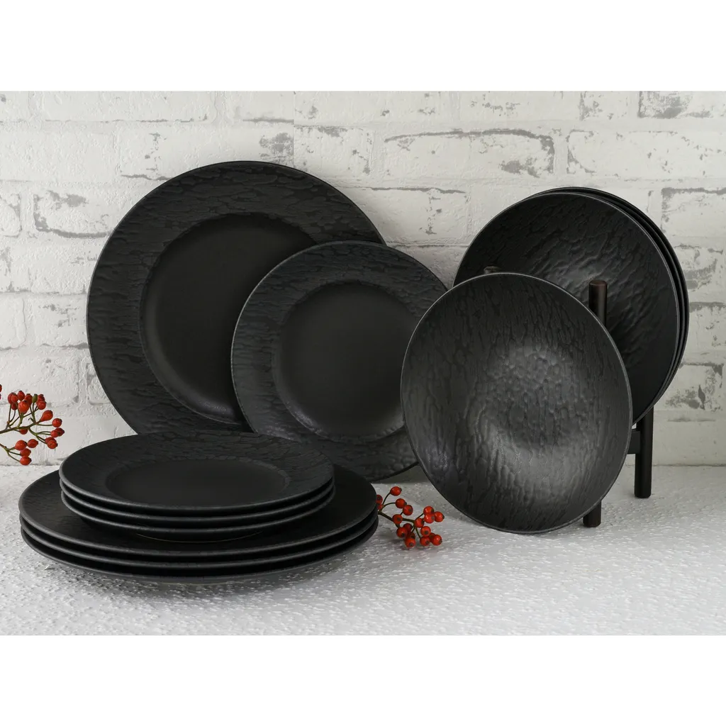 CreaTable 33320 Tafelservice Rondo Schiefer Für 6 Personen, Steinzeug, Schwarz (1 Set, 12-teilig) – Bild 4