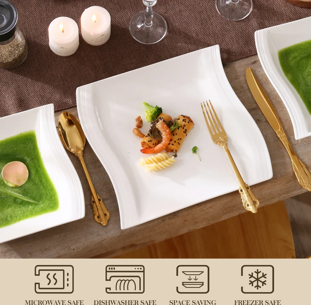 MALACASA, Serie Flora, 18 Tlg . Set Cremeweiß Porzellan Kaffeeservice Geschirrset Mit Je 6 Kuchenteller, 6 Tasse 220ml, 6 Untertasse Für 6 Personen – Bild 3