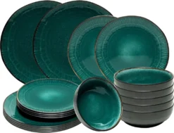 Tafelservice - Blaugrün - Keramik - Für 6 Personen - Mit Prägung