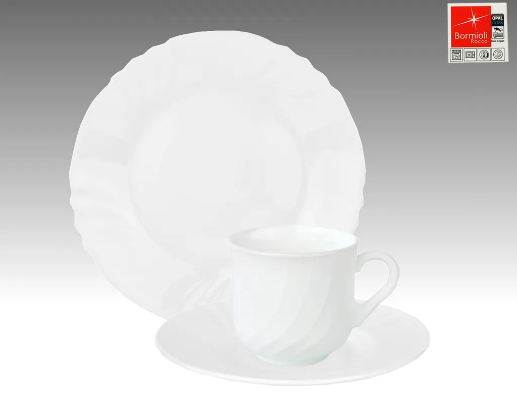 EBRO Kaffeeservice, 18tlg., Tassen + Dessertteller + Untertasse, Weiß, Opal-Hartglas – Bild 2