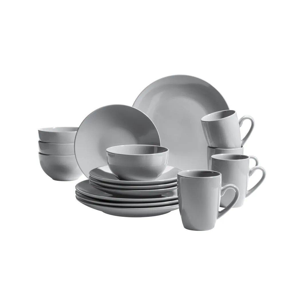 Mäser 931914 Kombiservice Pastell Selection Für 4 Personen, Steinzeug, Grau (1 Set, 16-teilig)